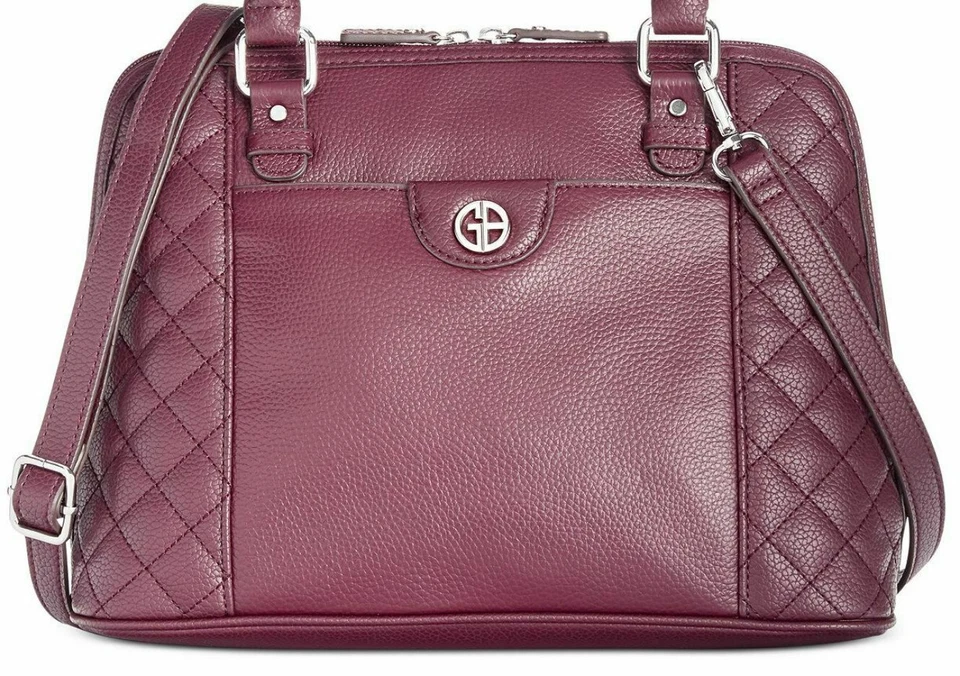 Giani Bernini Quilted Leather Dome Zip Around Satchel Shoulder Bag Wine New33026