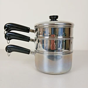 Revere Ware Heavy Bottom 2 Qt Saucepan Double Boiler Steamer w Lid 4 Piece Set - Picture 1 of 8
