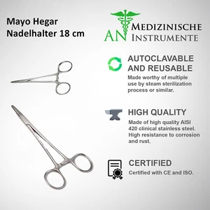 Soporte de aguja Mayo Hegar 18 cm quirúrgica dental costura aguja AN instrumentos CE - Imagen 1 de 3