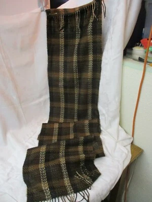 Bufanda de mujer vintage de mezcla de lana marrón oscuro negro azul a cuadros con flecos Foto 1 de 4