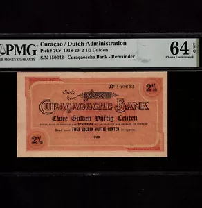 Curacao 2 1/2 Gulden 1920 P-7Cr * PMG Unc 64 EPQ * Rest * - Bild 1 von 2