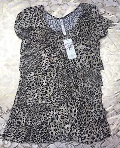 Andrea Missy Leopard Animal Print Top Blouse Sz S Long Ruffles S/S - Picture 1 of 5