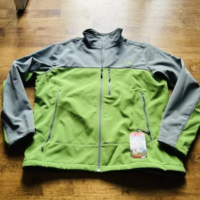 The North Face Apex 仿生拉链羊毛衬里软壳夹克绿色灰色男式 XL — 第 1/4 张图片
