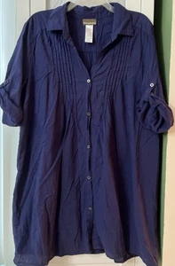 Tommy Bahama Women’s Size XL Blue Chambray Roll-Tab Sleeves Cover Up Shirt - Picture 1 of 4