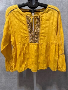 Sanctuary Women Summer Embroider Yellow Marigold Cotton Peasant Boho Blouse Sz S - Picture 1 of 9