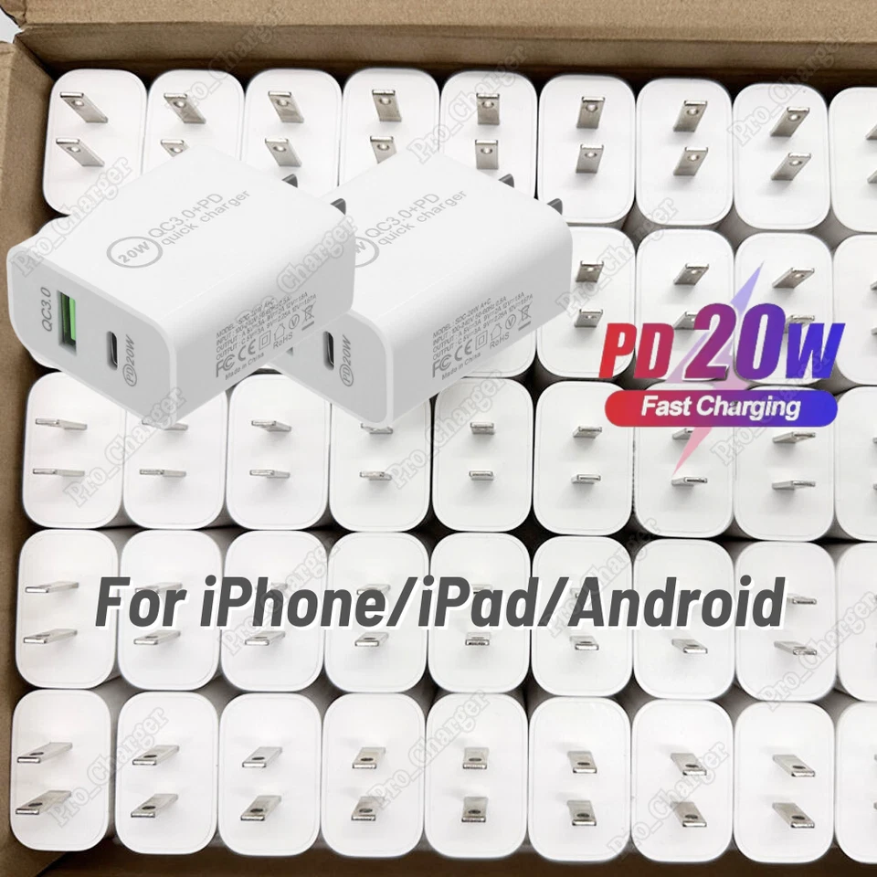 Lote Adaptador de Corriente USB-C Cargador Rápido Samsung QC PD 20W para iPhone 17 16 15 14 13 Foto 1 de 4