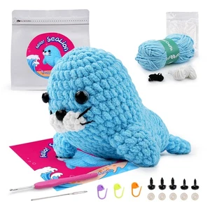 Hágalo usted mismo Sea Lion Amigurumi Crochet Kit para principiantes | Juego de pasatiempos relajantes - Imagen 1 de 11