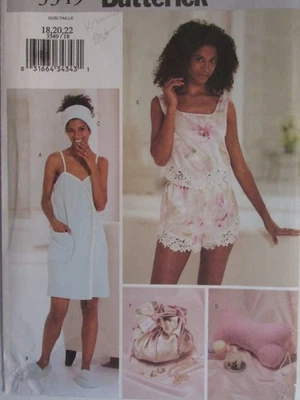 BUTTERICK 3349 MS Towel Wrap Slippers Camisole Shorts Wrap Bag PATTERN 18-20-22 - Image 1 of 3