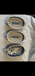 3 Boleslawiec polish Stoneware 8” Small Oval Baker Tray With Handles unikat - Picture 1 of 16