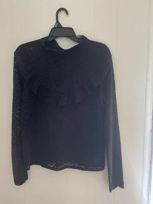Arizona Blouse Top Womens XL Black Lace High Neck Long Sleeve High Low Hem - Image 1 of 2