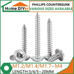 Carbon Steel Self Tapping Tappers Round Head Phillips Screw With Gaskets M1.2~M4 - Picture 1 of 8