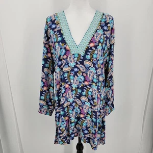 Liz Claiborne Cover-up Damen XL Paisley Blumen V-Ausschnitt Boho Küste Strand - Bild 1 von 10