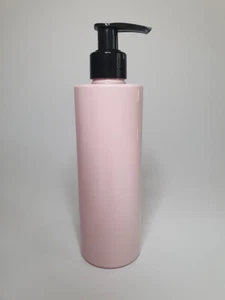 250ml Pink Cylindrical PET Plastic Bottle & Black Lotion Pump ANY AMOUNT - Picture 1 of 1