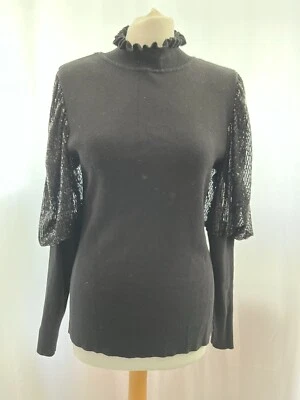 Jersey Cameo Rosa Negro Manga M Lentejuelas Cuello Alto Para Mujer Foto 1 de 4