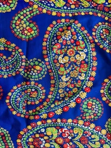 Vintage Paisley Gänseblümchen 70er Baumwollstoff 2 Yd x 43" rot blau grün gelb Primär - Bild 1 von 8