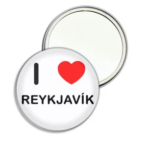 Reykjavik I Love Heart Round Mirror Pocket Compact (55mm or 77mm) - Picture 1 of 6
