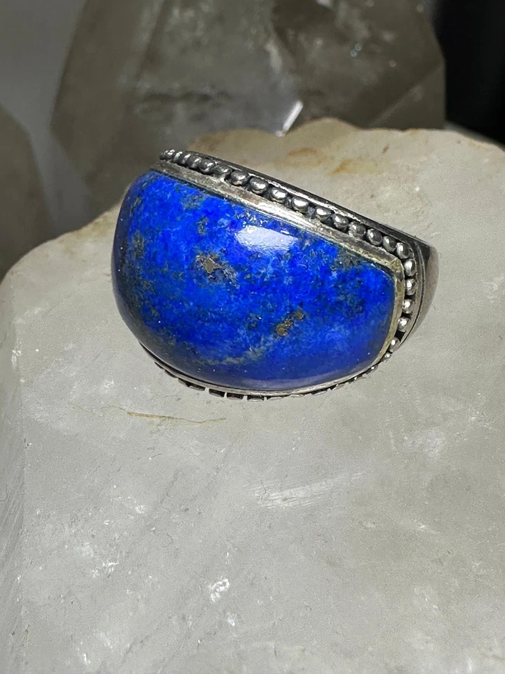 Anillo Lapislázuli Azul Cúpula Piedra Banda Talla 8.75 Plata de Ley Mujer Foto 1 de 4