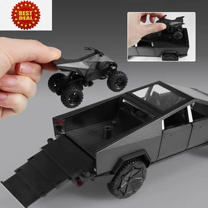 1:24 Tesla Cybertruck Diecast Metal Pickup Truck Scale Model Toy Car Light Sound - Picture 1 of 7