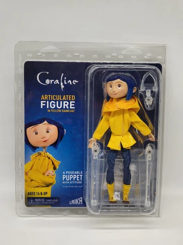 NECA & Laika Coraline 7" Articulated Poseable Puppet Figure In Yellow Raincoat Cover