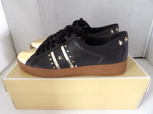 NWOB Authentic MICHAEL KORS LEO Gold Metallic Black Leather Women's Shoes 9 M - Picture 1 of 10