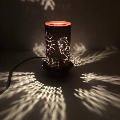 Country Tinware Light Primitive Hand Punched Tin w/Rooster-Sun-Birds-Fence - Image 1 of 4