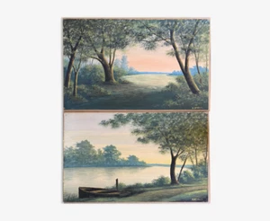 Antique Original French School Watercolor Landscapes Signed "m. lefelle" - Picture 1 of 6