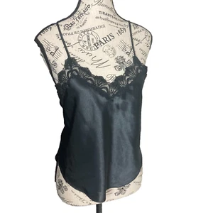 Victoria's Secret Vintage Etiqueta Dorada Negro Encaje Ribete Cami Top Poliéster Satinado - Imagen 1 de 7