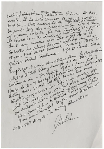William Shatner Signed Essay re Walter Koenig Cover