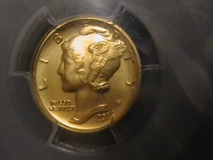 2016 W 1/10 Oz 10C Gold Mercury Dime PCGS SP70 First Strike 100th Anniversary - Picture 1 of 4