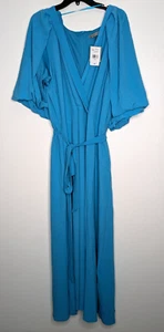 Danny & Nicole Womens Turquoise Maxi Dress Plus Size 24 Tie Waist V Neck $99 Nwt - Picture 1 of 6