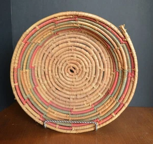 VTG Hand Woven Wicker COIL BASKET ROUND 12" DIA. Edge Tribal Southwestern - Picture 1 of 9