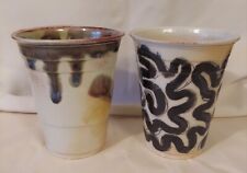 Ceramic Art Pottery Cups Pair Signed Slip Molded