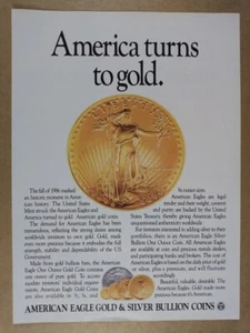 1987 American Eagle Gold & Silber Goldbarren Münzen Vintage Druck Anzeige - Bild 1 von 1