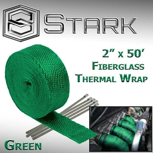 Cinta envolvente térmica de fibra de vidrio con cabezal de escape de 2" x 50 pies con 5 lazos de acero - verde (U) - Imagen 1 de 2