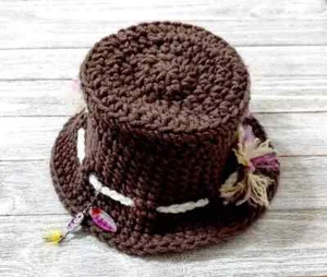 crochet handmade baby hat bucket fishing brim 0-3 months newborn dark brown - Picture 1 of 3