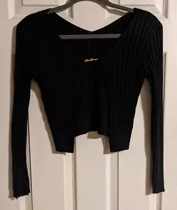 Black Cropped Ribbed Cardigan S Long Sleeve Layering Y2K - Picture 1 of 4