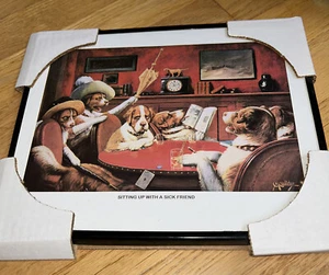 COOLIDGE Dogs Playing Cards SITTING UP WITH A SICK FRIEND" 8.5"x11" BLACK FRAME - Picture 1 of 6