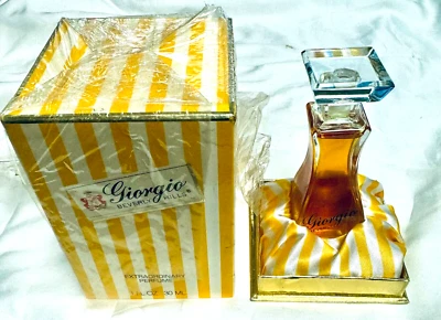 Giorgio Beverly Hills Extraordinary Perfume 1 oz - Vintage Yellow & White Stripe - Image 1 of 4