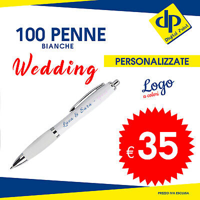 100 Penne Matrimonio Wedding Bianche Personalizzate • 35€