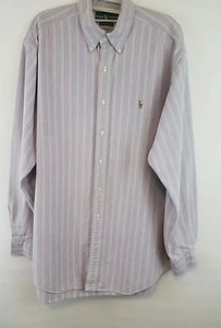 Ralph Lauren Polo Shirt Long Sleeve Button Front Purple Striped Classic Fit Men - Picture 1 of 6