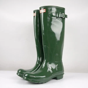 Hunter Wellies Original Gloss Green Women's Tall Wellington Boots UK Size 6 - Picture 1 of 6