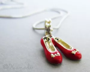 Ruby Red Slippers European Large Hole Pendant Necklace - Wizard Of Oz Theme Bead - Picture 1 of 12