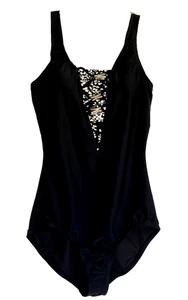 IT Badeanzug Gr. 10 schwarz Bauchweg Body glatter 1-teilig gepolsterter BH - Bild 1 von 11
