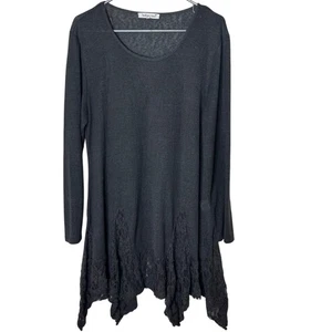 Top túnica con dobladillo de encaje gris alma índigo L pañuelo dobladillo boho caprichoso romántico - Imagen 1 de 6