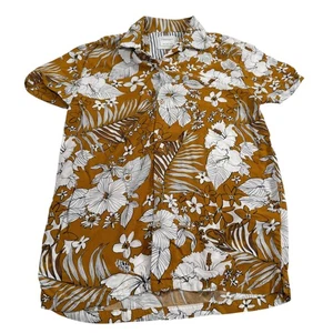 Denim & Flower Ricky Singh Hawaiian Shirt Small Tropical Flowers Gold White - Picture 1 of 6