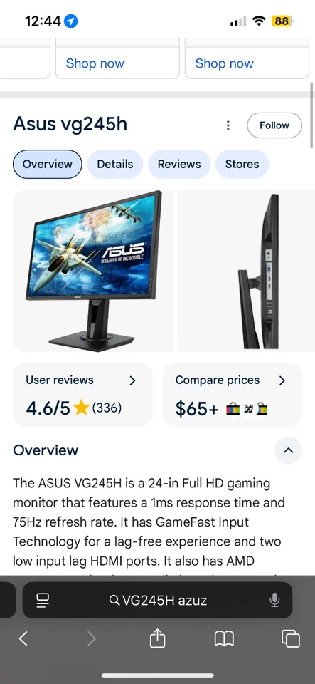 ASUS VG245H 24" Full HD TN LCD Widescreen Gaming Monitor - Image 1 of 1