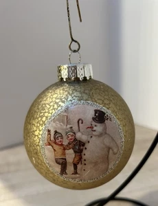 United Treasures Gold Crackle 3" bola de vidrio adorno vintage niños muñeco de nieve - Imagen 1 de 10