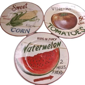3 Home Trends Farm Fresh Salad Plates 8" Tomatoes, Corn and Watermelon. Set of 3 - Picture 1 of 9
