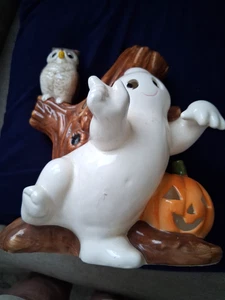 Halloween Tree Ghost, Owl & Pumpkin Luminary Decor Vintage Heartline 9.5” - Picture 1 of 6