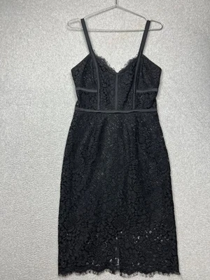 Express 紧身胸衣连衣裙 8 码黑色 Midi 无袖孔眼铅笔鞘浪漫 — 第 1/4 张图片